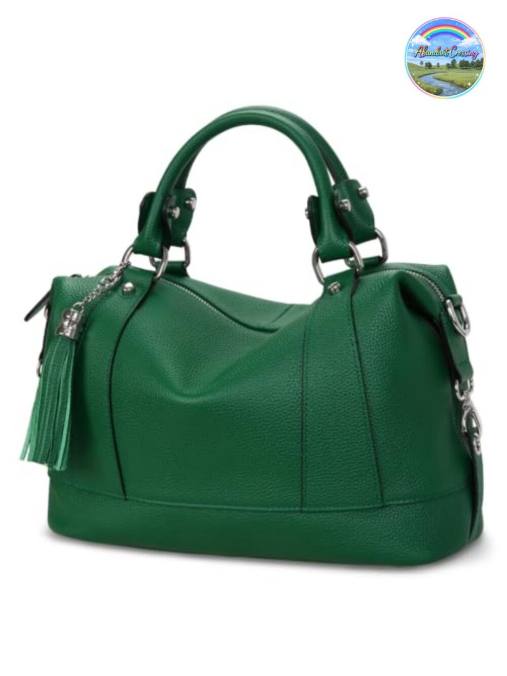 Genuine Leather Satchel Tote Handbag with Tassel & Adjustable Strap